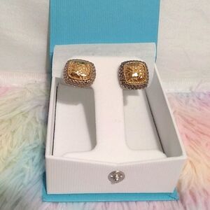 SALE! Authentic Effy Sterling Silver 925/18kt Gold Hammered Square Vint Earrings